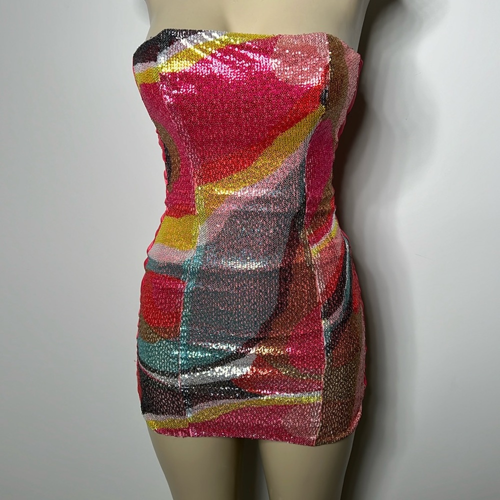 H&M Size 2 Multicolored Sequin Mini Dress - image 1